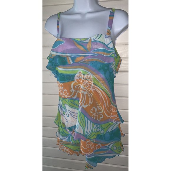 W Work To Weekend Size 8 Top Sleeveless Tiered Layered Adjustable Straps EUC - Picture 2 of 8